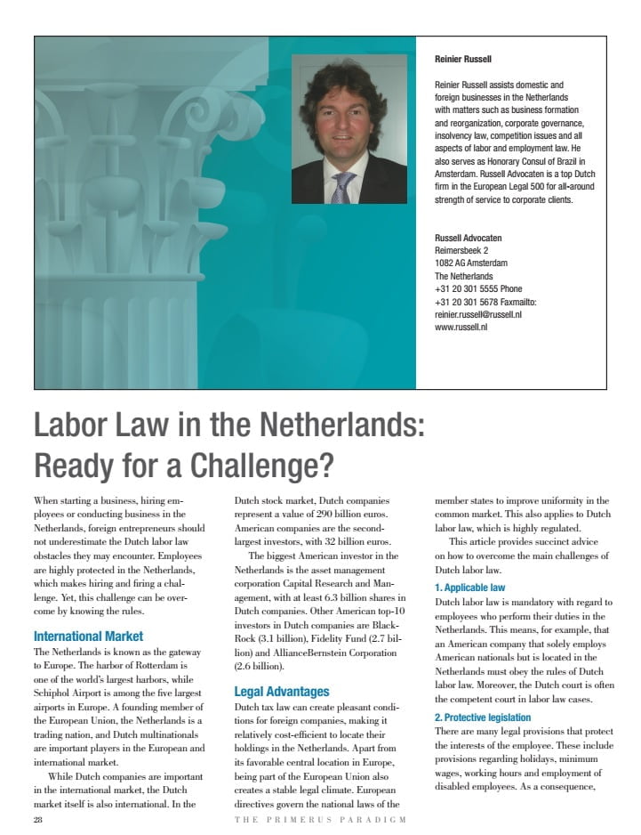 Labor Law in the Netherlands Ready for a Challenge? Russell